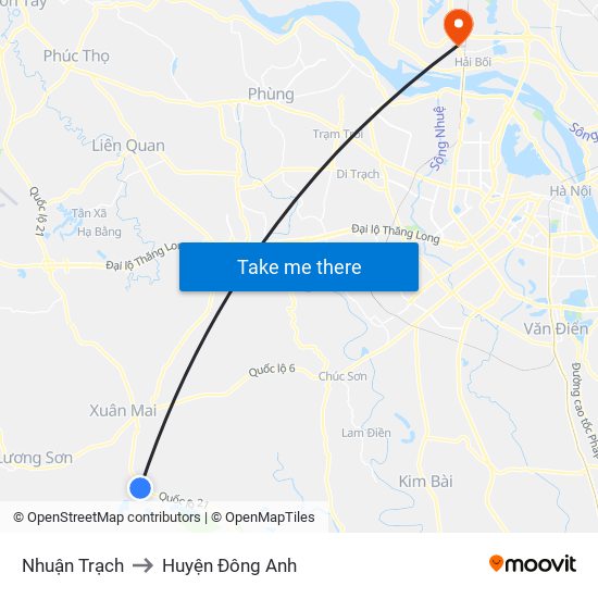 Nhuận Trạch to Huyện Đông Anh map