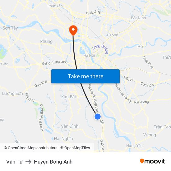 Văn Tự to Huyện Đông Anh map