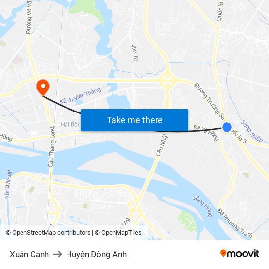 Xuân Canh to Huyện Đông Anh map