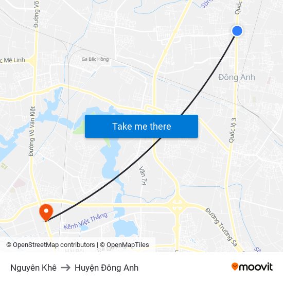 Nguyên Khê to Huyện Đông Anh map