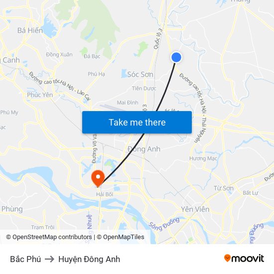 Bắc Phú to Huyện Đông Anh map