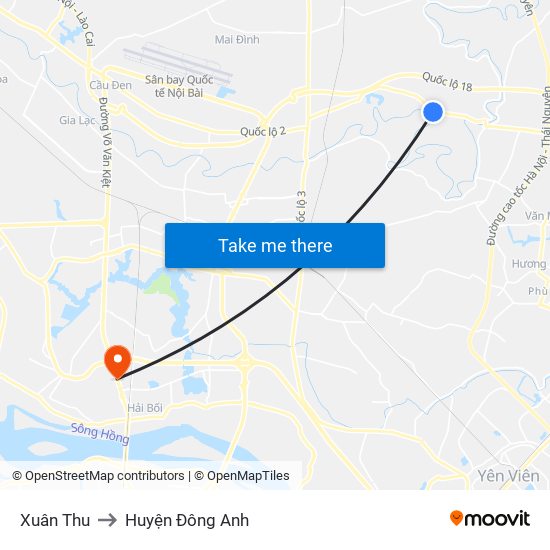 Xuân Thu to Huyện Đông Anh map