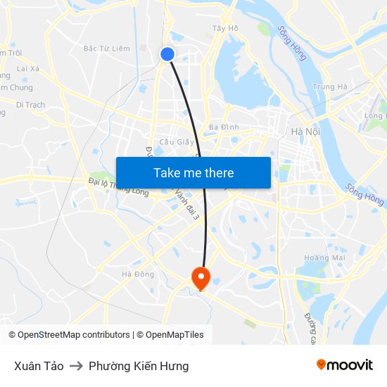 Xuân Tảo to Phường Kiến Hưng map