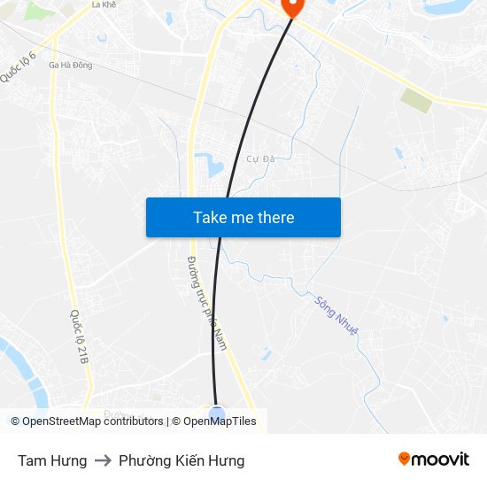 Tam Hưng to Phường Kiến Hưng map