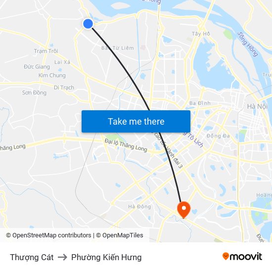 Thượng Cát to Phường Kiến Hưng map