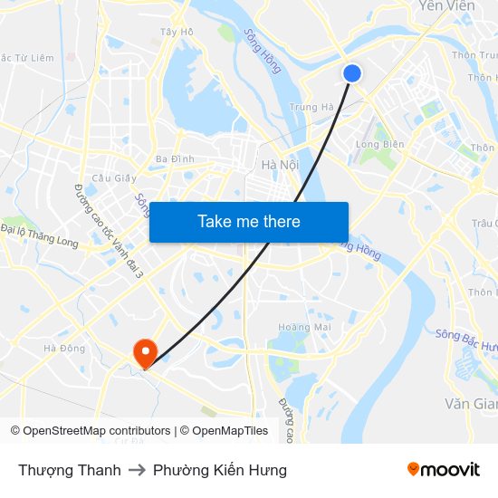Thượng Thanh to Phường Kiến Hưng map