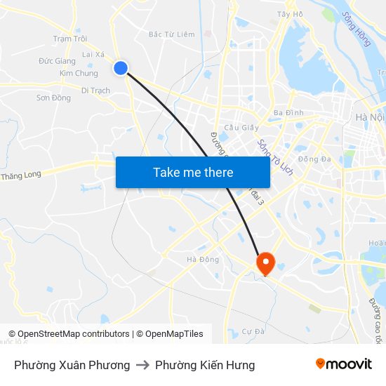 Phường Xuân Phương to Phường Kiến Hưng map