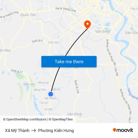 Xã Mỹ Thành to Phường Kiến Hưng map