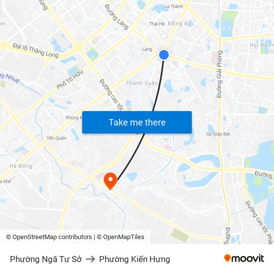 Phường Ngã Tư Sở to Phường Kiến Hưng map