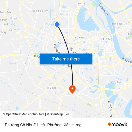 Phường Cổ Nhuế 1 to Phường Kiến Hưng map