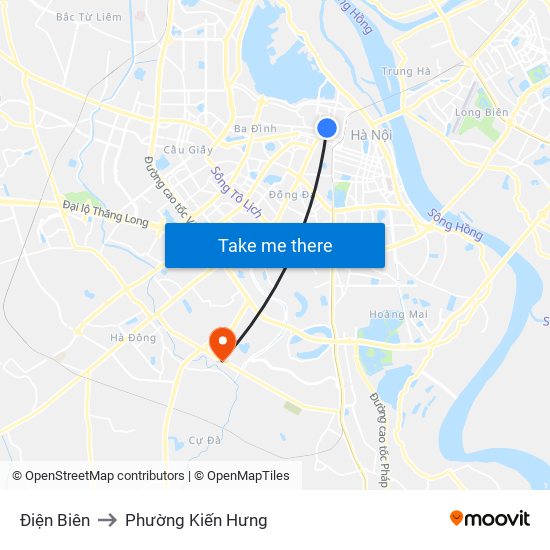 Điện Biên to Phường Kiến Hưng map