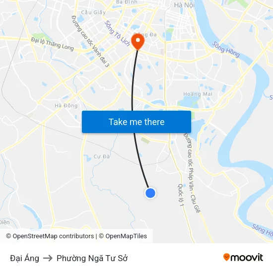 Đại Áng to Phường Ngã Tư Sở map