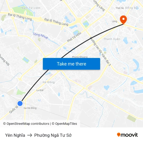 Yên Nghĩa to Phường Ngã Tư Sở map