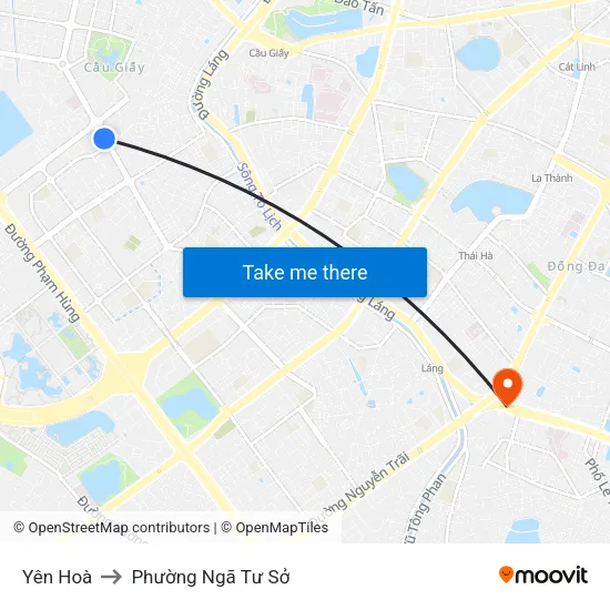 Yên Hoà to Phường Ngã Tư Sở map