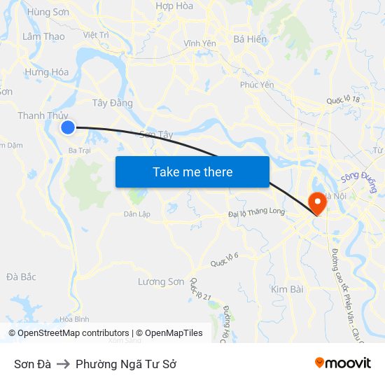 Sơn Đà to Phường Ngã Tư Sở map