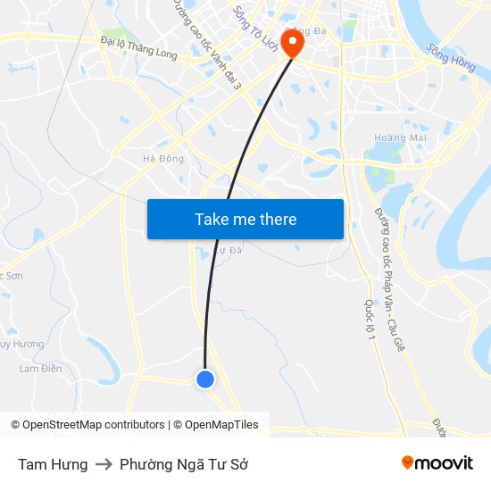 Tam Hưng to Phường Ngã Tư Sở map