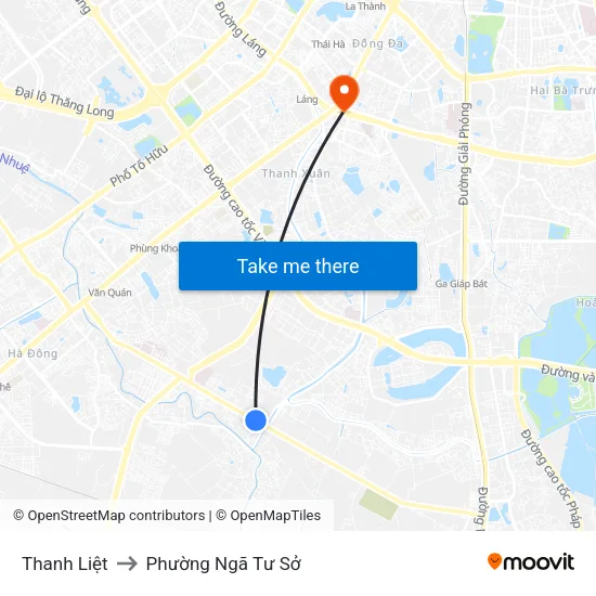 Thanh Liệt to Phường Ngã Tư Sở map