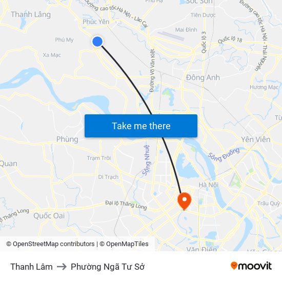 Thanh Lâm to Phường Ngã Tư Sở map