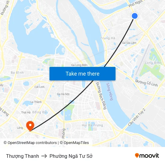 Thượng Thanh to Phường Ngã Tư Sở map