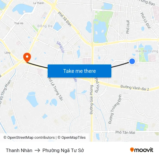 Thanh Nhàn to Phường Ngã Tư Sở map