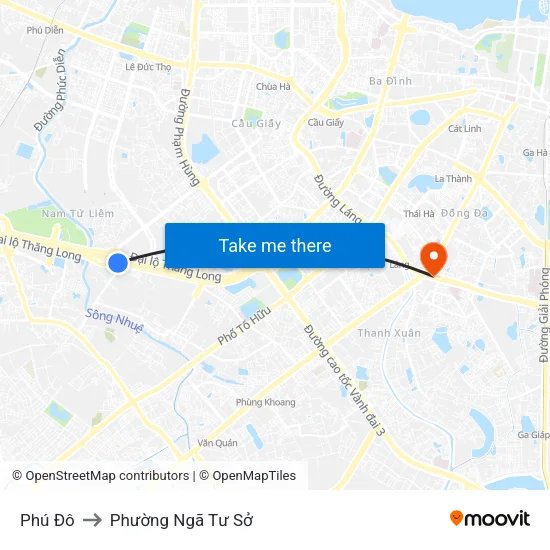Phú Đô to Phường Ngã Tư Sở map