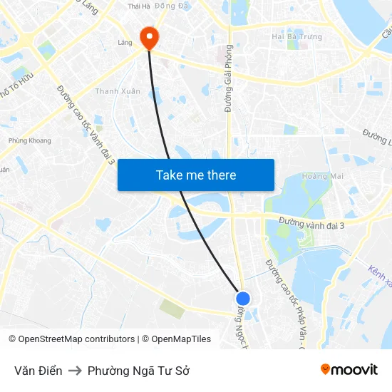 Văn Điển to Phường Ngã Tư Sở map