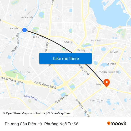 Phường Cầu Diễn to Phường Ngã Tư Sở map