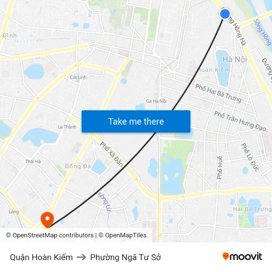 Quận Hoàn Kiếm to Phường Ngã Tư Sở map