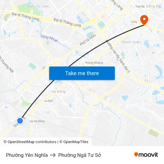 Phường Yên Nghĩa to Phường Ngã Tư Sở map