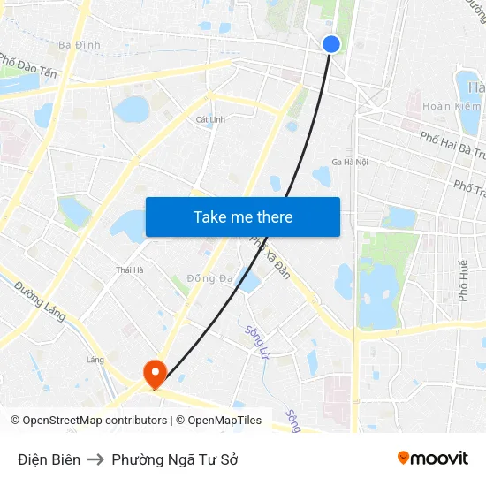 Điện Biên to Phường Ngã Tư Sở map