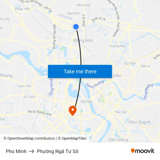Phú Minh to Phường Ngã Tư Sở map