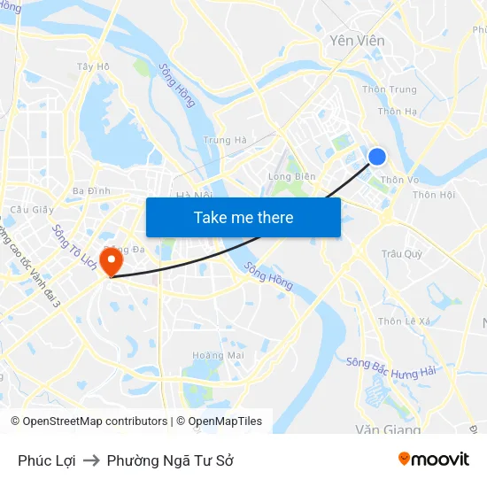 Phúc Lợi to Phường Ngã Tư Sở map