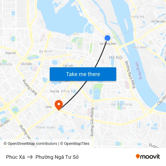 Phúc Xá to Phường Ngã Tư Sở map