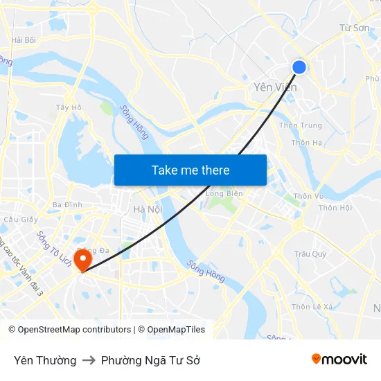 Yên Thường to Phường Ngã Tư Sở map