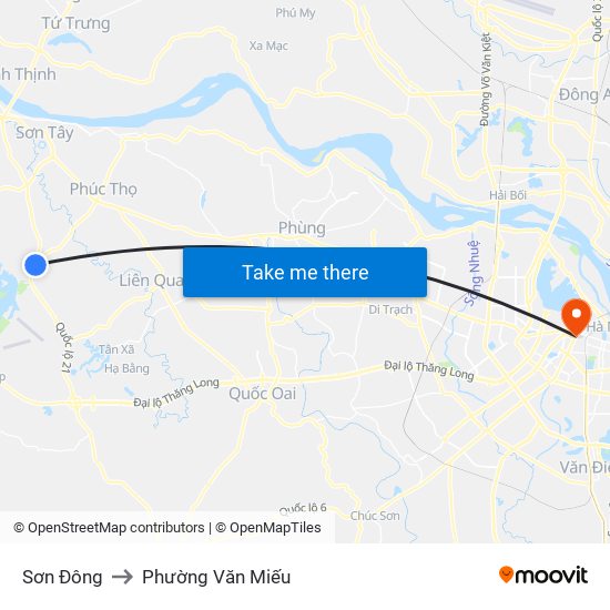 Sơn Đông to Phường Văn Miếu map