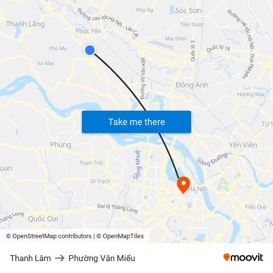 Thanh Lâm to Phường Văn Miếu map