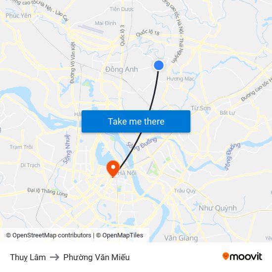 Thuỵ Lâm to Phường Văn Miếu map