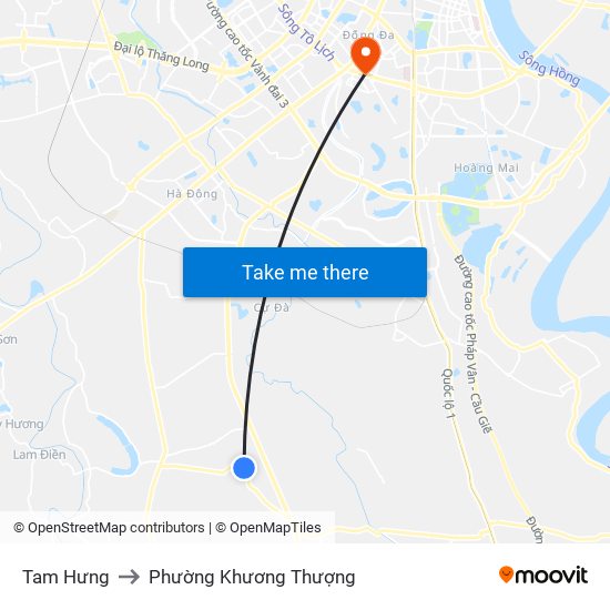 Tam Hưng to Phường Khương Thượng map