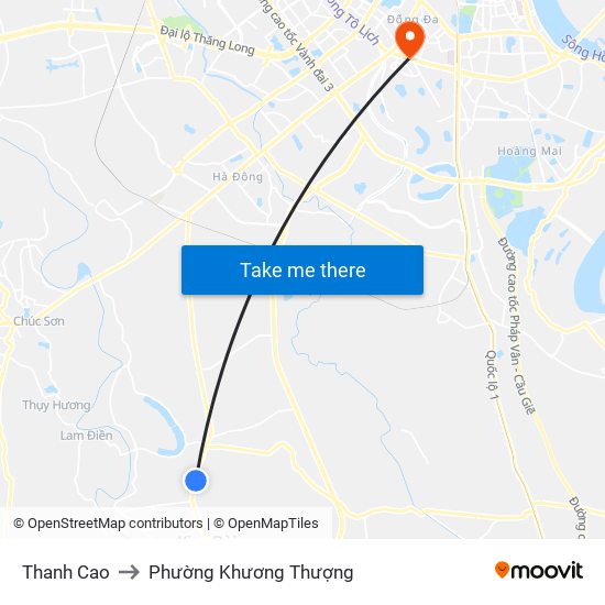 Thanh Cao to Phường Khương Thượng map