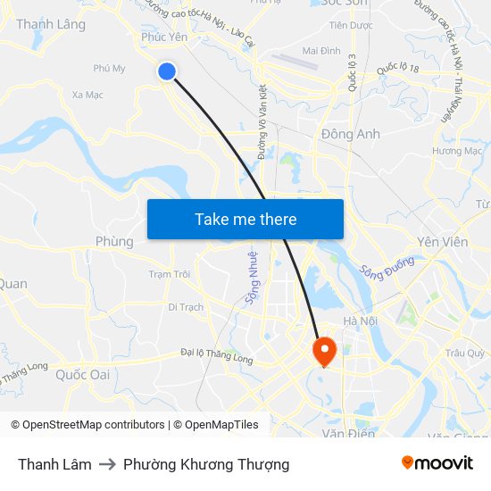 Thanh Lâm to Phường Khương Thượng map