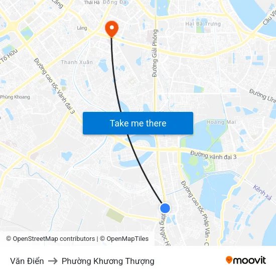 Văn Điển to Phường Khương Thượng map
