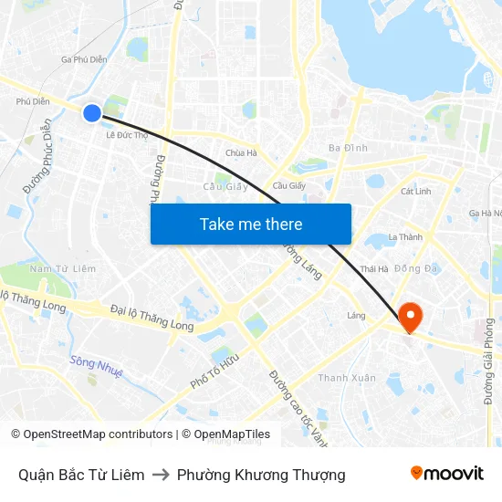 Quận Bắc Từ Liêm to Phường Khương Thượng map