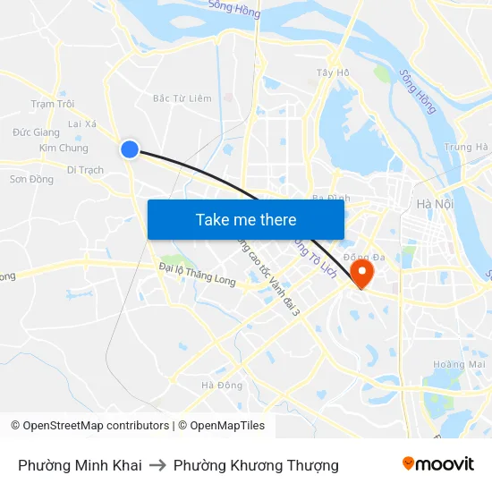 Phường Minh Khai to Phường Khương Thượng map