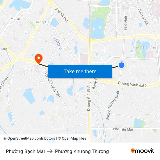 Phường Bạch Mai to Phường Khương Thượng map