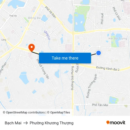 Bạch Mai to Phường Khương Thượng map
