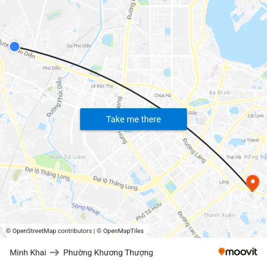 Minh Khai to Phường Khương Thượng map