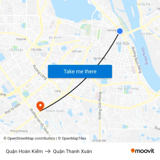 Quận Hoàn Kiếm to Quận Thanh Xuân map