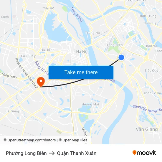 Phường Long Biên to Quận Thanh Xuân map
