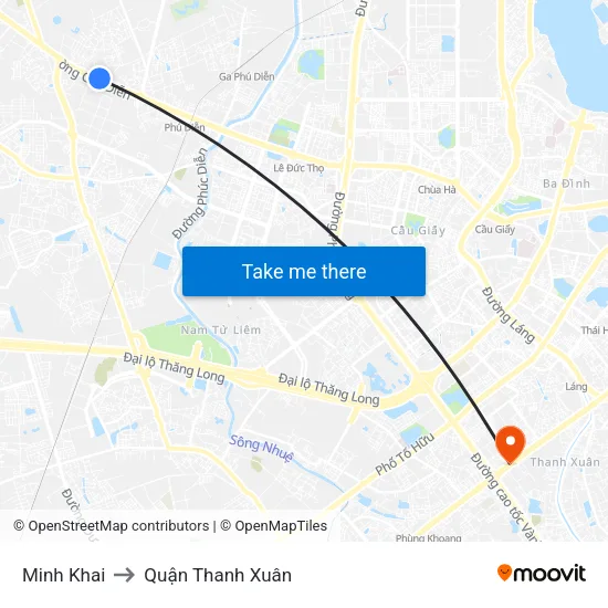 Minh Khai to Quận Thanh Xuân map