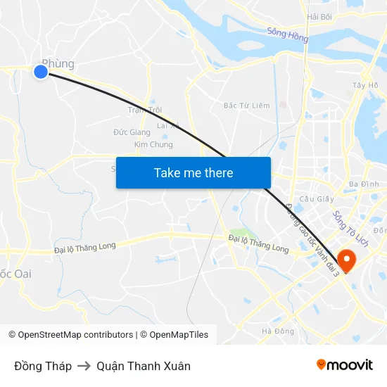 Đồng Tháp to Quận Thanh Xuân map